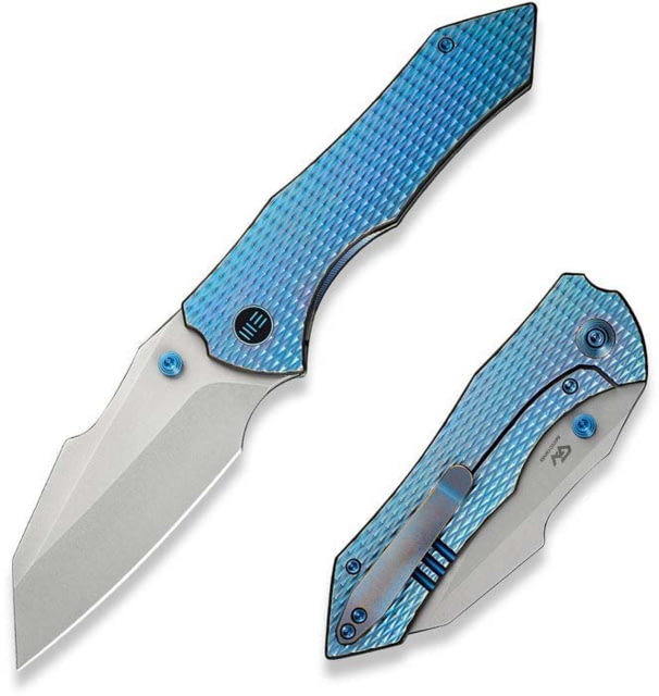 We Knife Co Ltd Weknife High-fin Xl Thumb Stud Knife Diamond Patterned Blue / Purple Titanium Handle 3.48inch Stonewashed Cpm 20cv Blade - We Knife Co Ltd