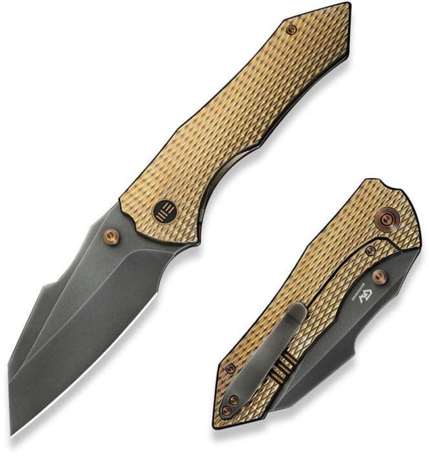 We Knife Co Ltd Weknife High-fin Xl Thumb Stud Knife Diamond Patterned Golden Polished Titanium Handle 3.48inch Polished Gray Cpm 20cv Blade - We Knife Co Ltd