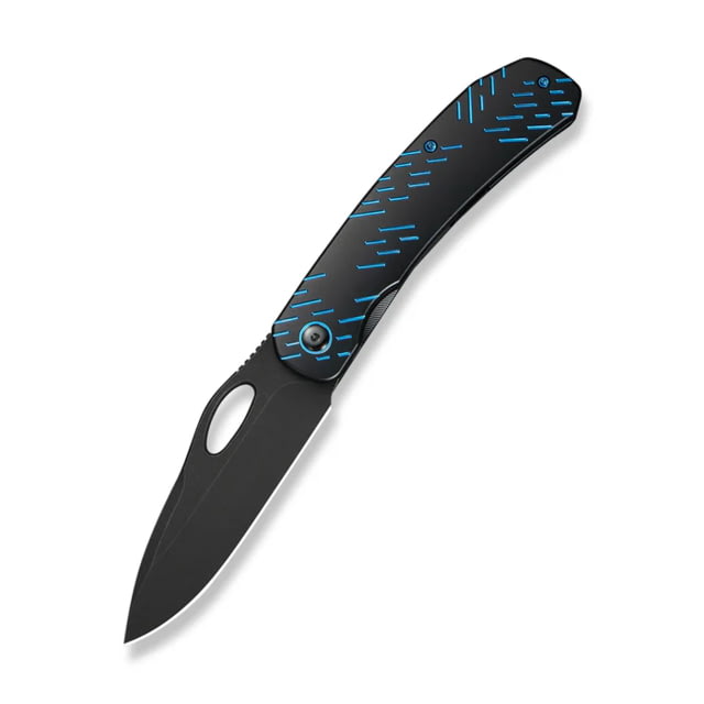 We Knife Co Ltd Weknife Inmate Front Flipper & Thumb Hole Knife Black Titanium Handle With Blue Raindrops 3.7inch Black Stonewashed Cpm 20cv Blade