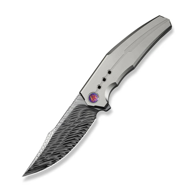 We Knife Co Ltd Weknife Kyklos Flipper Knife Gray Titanium Handle 3.79inch Fafnir Damasteel Blade - We Knife Co Ltd