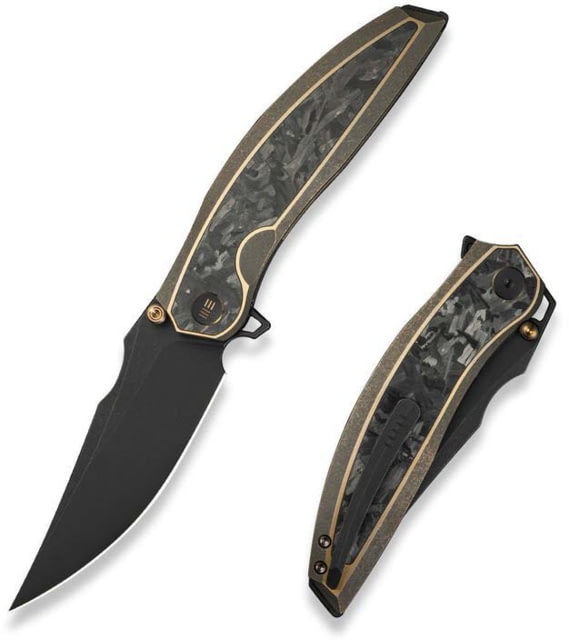 We Knife Co Ltd Weknife Quinseris Flipper & Thumb Stud Knife Bronze Titanium Handle With Shredded Carbon Fiber Inlay 3.96inch Black Stonewashed Bohler - We Knife Co Ltd