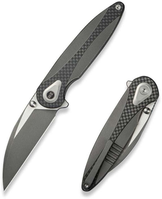 We Knife Co Ltd Weknife Zenthra Flipper & Thumb Stud Knife Gray Titanium Handle With Twill Carbon Fiber Inlay 3.3inch Gray Stonewashed Bohler M390 - We Knife Co Ltd