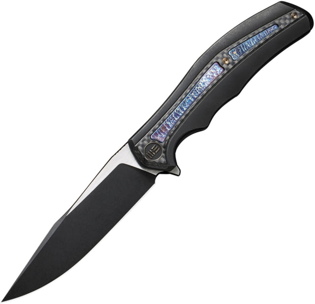 We Knife Co Ltd Zonda Flame Folding Knife 4.88in Closed 4in Black Stonewash CPM-20CV Stainless Clip Point Blade Black Stonewash Titanium Handle Nylon - We Knife Co Ltd