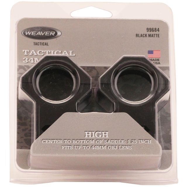 USED Weaver Tactical Rifle Scope 6-Hole Picatinny Rings 34 mm Tube High Matte Black  EDEMO4 Used Condition Fair Scratches - Weaver Scope Mounts