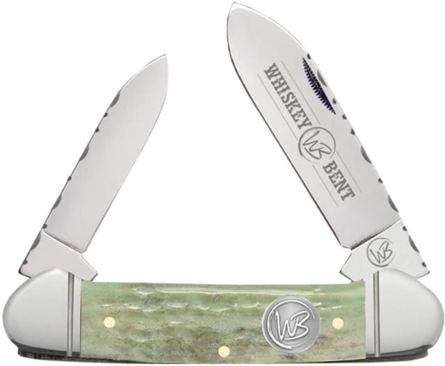 Whiskey Bent Knives Canoe Filework Folding Knife Clip Point & Spey Blades 440 Steel Blade 4.125in Closed Length Natural Bone Handle Ivy - Whiskey Bent Knives