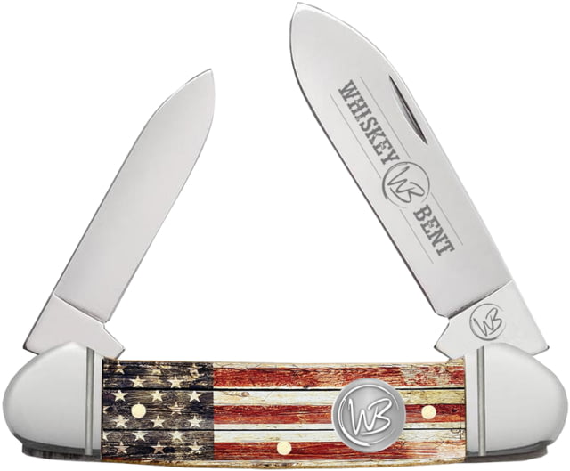 Whiskey Bent Knives Canoe Folding Knife Spear & Pen Blades 440 Steel Blade 3.63in Closed Length Acrylic Handle Patriot - Whiskey Bent Knives