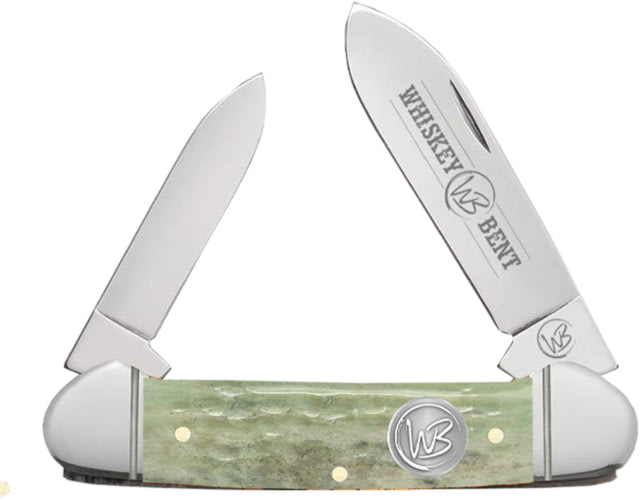 Whiskey Bent Knives Canoe Folding Knife Spear & Pen Blades 440 Steel Blade 3.63in Closed Length Natural Bone Handle Ivy - Whiskey Bent Knives