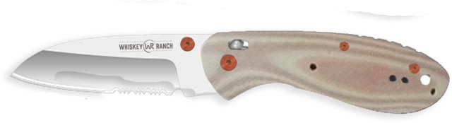 Whiskey Bent Knives Catch Pin Lock Desert Sand 2.91in Folding Knife Sheepsfoot Satin Blade G10 Handle 60/40 Serrated - Whiskey Bent Knives