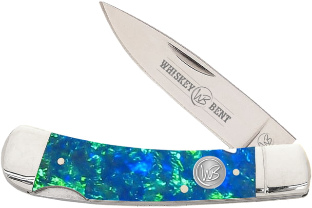 Whiskey Bent Knives Lock Blade Folding Knife Single Clip Point 440 Steel Blade 3.75in Closed Length Acrylic Handle Blue Green Opal - Whiskey Bent Knives