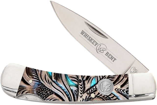 Whiskey Bent Knives Lock Blade Folding Knife Single Clip Point 440 Steel Blade 3.75in Closed Length Acrylic Handle Floral Turquoise - Whiskey Bent Knives