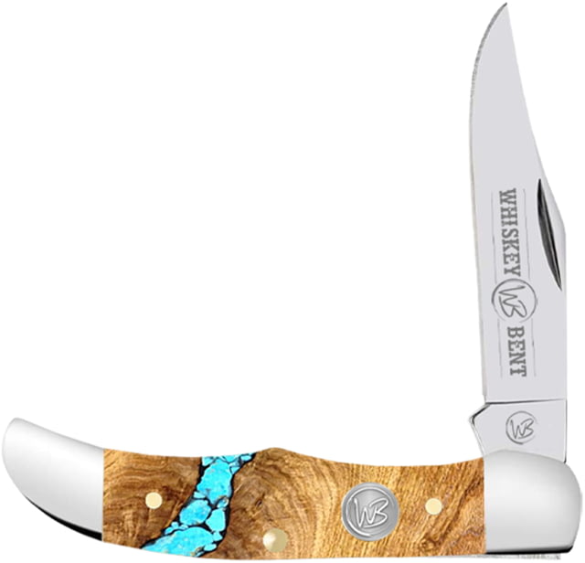 Whiskey Bent Knives Mini Hunter Folding Knife Single Clip 440 Steel Blade 2.75in Closed Length Acrylic Handle Turquoise River - Whiskey Bent Knives