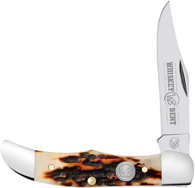 Whiskey Bent Knives Mini Hunter Folding Knife Single Clip 440 Steel Blade 2.75in Closed Length Natural Bone Handle Stag Bone - Whiskey Bent Knives