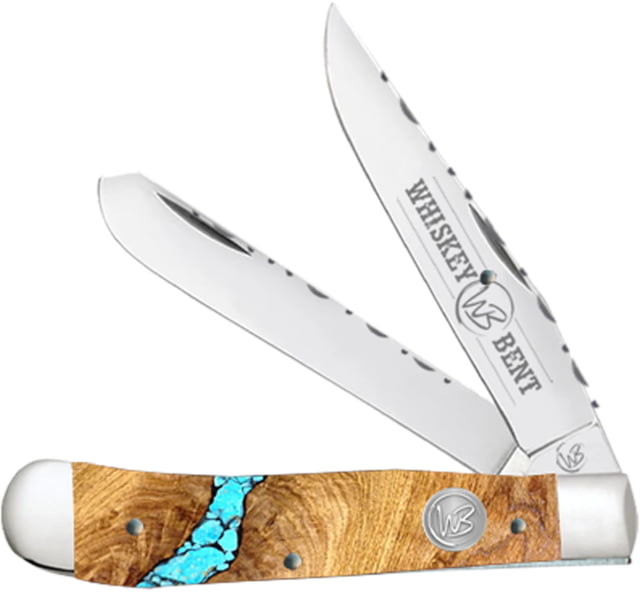 Whiskey Bent Knives Trapper Filework Folding Knife Clip Point & Spey Blades 440 Steel Blade 4.125in Closed Length Acrylic Handle Turquoise River - Whiskey Bent Knives
