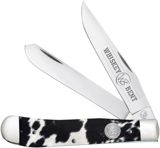 Whiskey Bent Knives Trapper Folding Knife Slip Joint 440 Steel Blade 4.125in Closed Length Acrylic Handle Black Hide - Whiskey Bent Knives