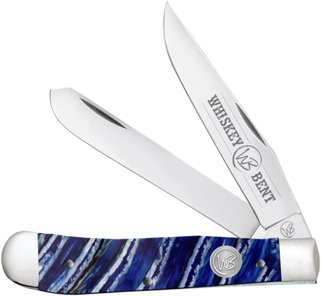 Whiskey Bent Knives Trapper Folding Knife Slip Joint 440 Steel Blade 4.125in Closed Length Acrylic Handle Blue Mammoth - Whiskey Bent Knives