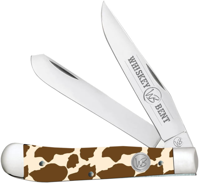 Whiskey Bent Knives Trapper Folding Knife Slip Joint 440 Steel Blade 4.125in Closed Length Acrylic Handle Brown Hide - Whiskey Bent Knives