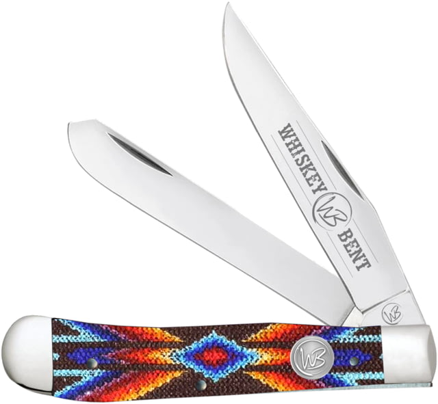 Whiskey Bent Knives Trapper Folding Knife Slip Joint 440 Steel Blade 4.125in Closed Length Acrylic Handle Southwest Starburst - Whiskey Bent Knives