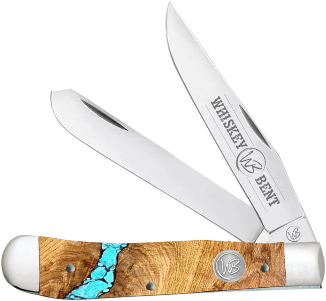 Whiskey Bent Knives Trapper Folding Knife Slip Joint 440 Steel Blade 4.125in Closed Length Acrylic Handle Turquoise River - Whiskey Bent Knives