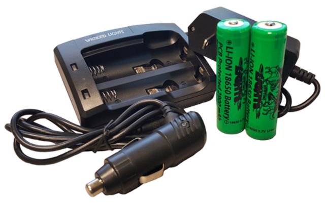 Wicked Hunting Lights 2-Position 18650 Charger Kit w/2-Pack 18650 Li-Ion Batteries Black - Wicked Hunting Lights