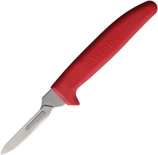 Wiebe Knives Boss Dog Fixed Blade Scalpel Knife 8in Overall Red Soft Grip Handle DS14 SCALFX-D - Wiebe Knives