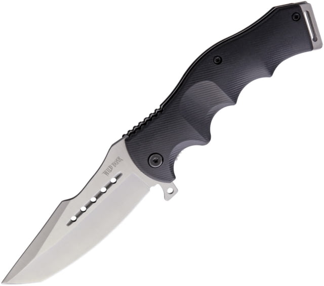 Wild Boar 4.75in Linerlock A/O Folding Knife 4.75in Closed 3.75in Satin SS Blade Black Finger Grooved Synthetic Handle Pocket Clip Black BF110753 - Wild Boar