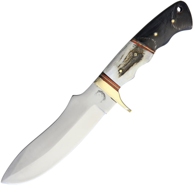 Wild Boar Knife 11in Overall 6in Satin SS Blade Brass Guard Bone And Horn Handle Brown Leather Sheath - Wild Boar