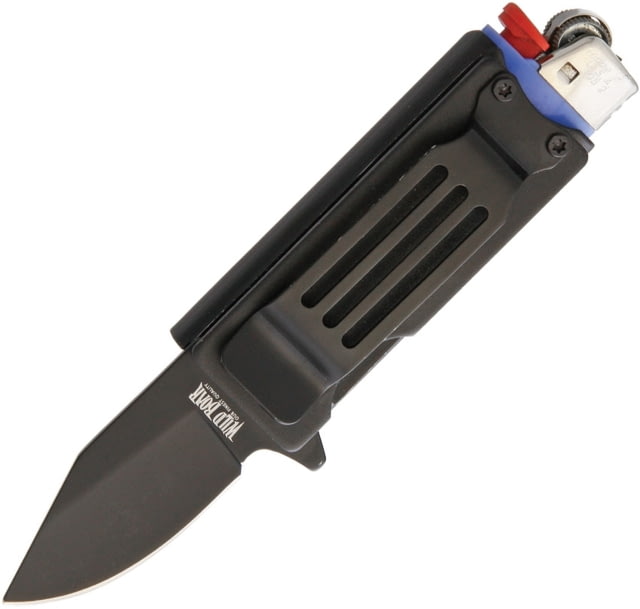 Wild Boar Knife And Lighter Holder Assisted Opening 2.75in Closed 1.75in Black SS Drop Point Black Aluminum Handle Pocket Clip Holds A Standard - Wild Boar