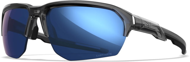Wiley X Changeable Series Jakl Captivate Non-Pol Sunglasses Gloss Crystal Grey Frame Blue Mirror Lens