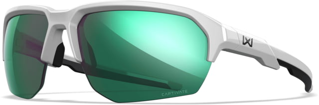 Wiley X Changeable Series Jakl Captivate Non-Pol Sunglasses Polished White Frame Green Mirror Lens