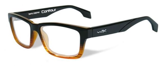 Wiley X WX Contour Eyeglass FrameRectangleGloss Black/Brown Stripe - Wiley X