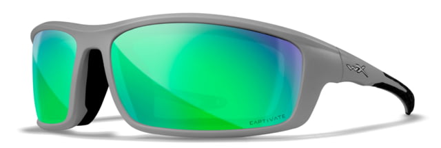 Wiley X WX Grid Sunglasses Matte Cool Grey Frame Captivate Pol Green Mirror Lens - Wiley X