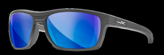 Wiley X WX Kingpin Safety Sunglasses Matte Graphite Frame Captivate Pol Blue Mirror Lens - Wiley X