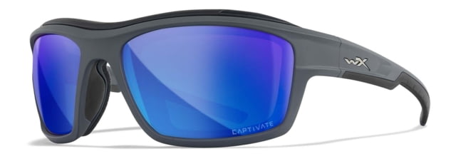 Wiley X WX Ozone Sunglasses Matte Grey Frame Captivate Polarized Blue Mirror Lens - Wiley X
