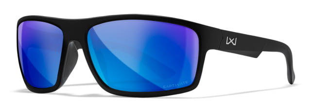 Wiley X WX Peak Sunglasses Matte Black Frame Peak XL Captivate Pol Blue Mirror Lens - Wiley X