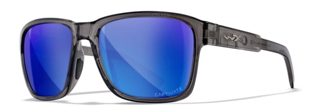 Wiley X WX Trek Sunglasses Gloss Crystal Dark Grey Frame Captivate Polarized Blue Mirror Lens - Wiley X