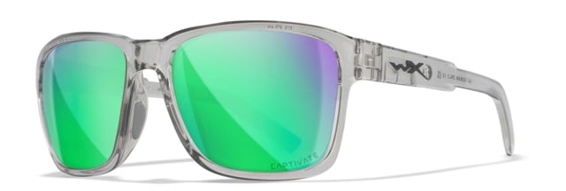 Wiley X WX Trek Sunglasses Gloss Crystal Light Grey Frame Captivate Polarized Green Mirror Lens - Wiley X