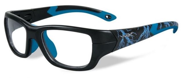 Wiley X Youth Force Flash SunglassesMatte Black w/Lightning/Electric BlueClear Lens - Wiley X