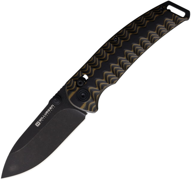 Willumsen Copenhagen Birddog Folding Knife 5in Closed 3.5in Black Stonewash 440C Stainless Steel Blade Black/Brown Sculpted G10 Handle - Willumsen Copenhagen