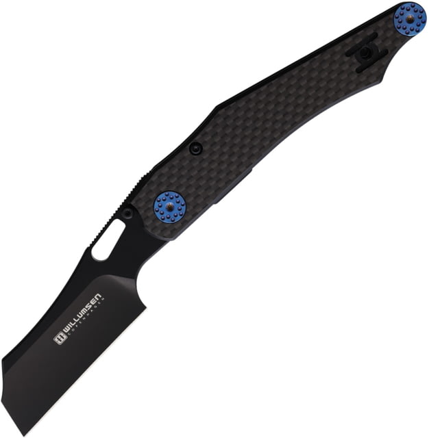 Willumsen Copenhagen Demon Barber Folding Knife 4.13in Closed 2.25in Black Finish Stainless Steel Blade Black G10/Carbon Fiber Handle - Willumsen Copenhagen