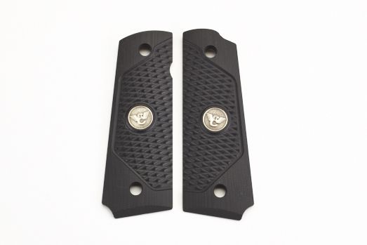 Wilson Combat Grips Full Size ULTRA THIN beveled bottom with WC Logo Black - Wilson Combat