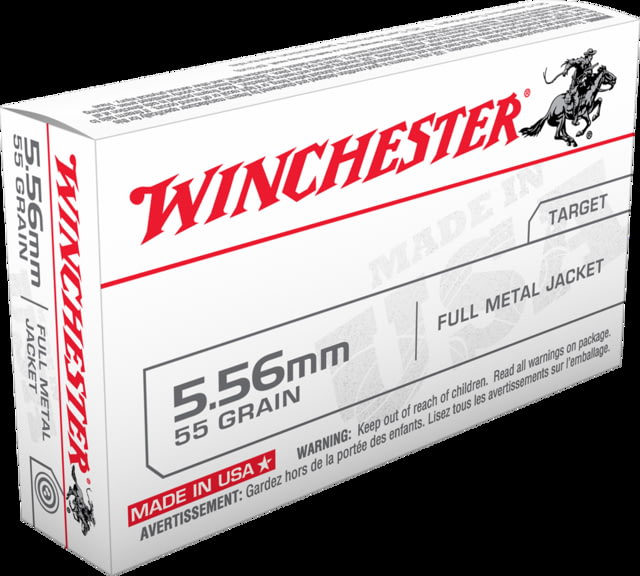 Winchester USA RIFLE 5.56x45mm NATO 55 grain Full Metal Jacket Brass Centerfire Rifle Ammo 20