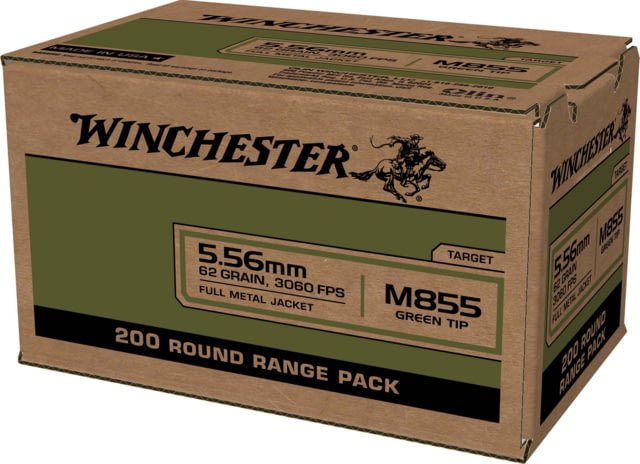 chester 5.56x45mm NATO 62 Grain Green Tipped Full Metal Jacket Brass Cased Centerfire Rifle 200 Rounds Ammo