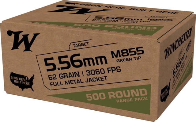 chester 5.56x45mm NATO 62 Grain Green Tipped Full Metal Jacket Brass Cased Centerfire Rifle 500 Rounds Ammo