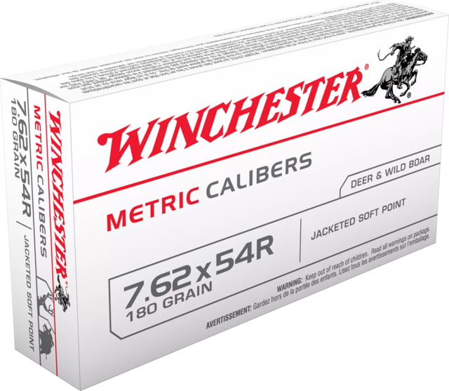Winchester Metric 7.62x54mm Russian 180 grain Jacketed Soft Point Brass Centerfire Rifle Ammo 20 - Winchester