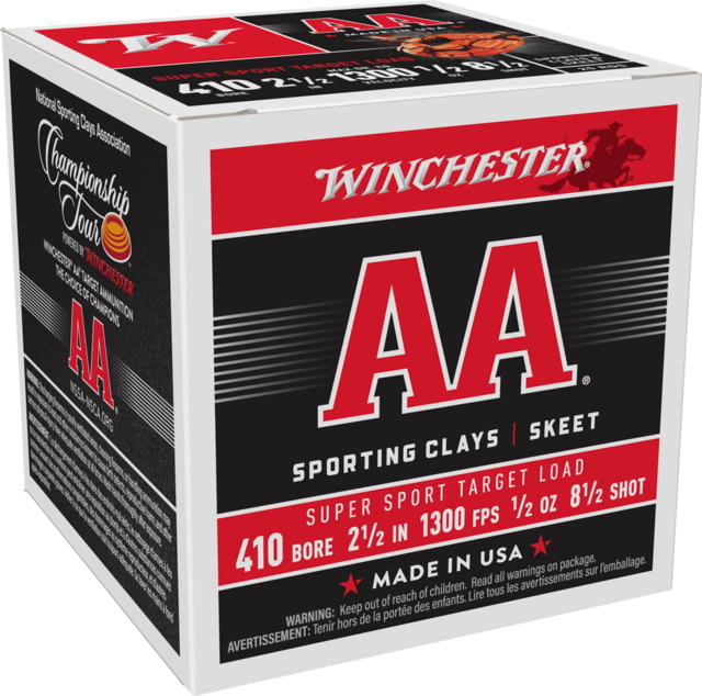 Winchester AA .410 Bore 1/2 oz 2.5in 8.5 Shot Centerfire Shotgun Ammo 25 Rounds