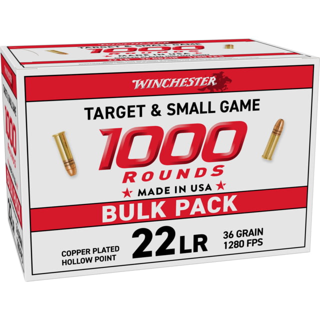 Winchester .22 Long Rifle 36 Grain Jacketed Hollow Point Brass Cased Rimfire Ammunition 1000 Rounds chester .22 Long Rifle 36 Grain Jacketed Hollow Point Brass Cased Rimfire Ammunition 1000 Rounds Ammo