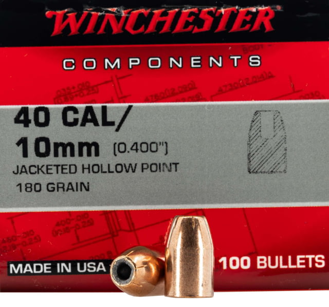 Winchester Ammo Centerfire Handgun Reloading 40 S&W .400 180 Grain JHP 100 Bullets - Winchester