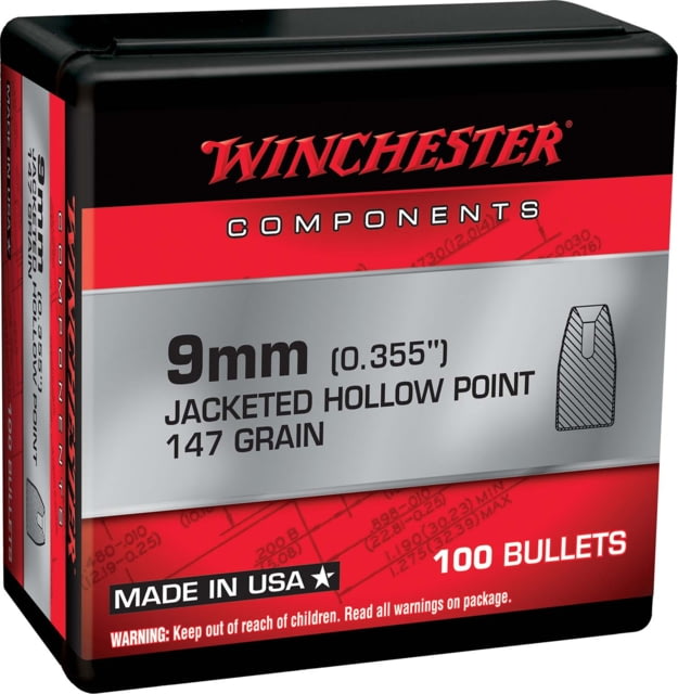 Winchester Ammo Centerfire Handgun Reloading 9 mm Subsonic .355 147 Grain JHP 100 Bullets