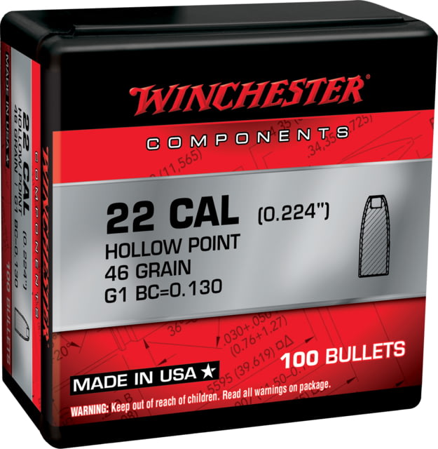 Winchester Ammo Reloading 22 Cal .224 46 Gr Hollow Point HP 100 Per Box WBR222PSP50