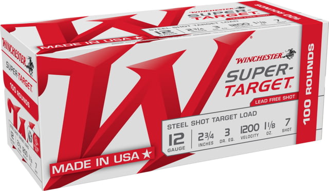US Winchester Super Target Steel Shot Target Load 12 Gauge 2.75in 1 1/8 oz 7 Shot Centerfire Shotgun Ammo, 100 Rounds, TRGT12S7VP Tech Data